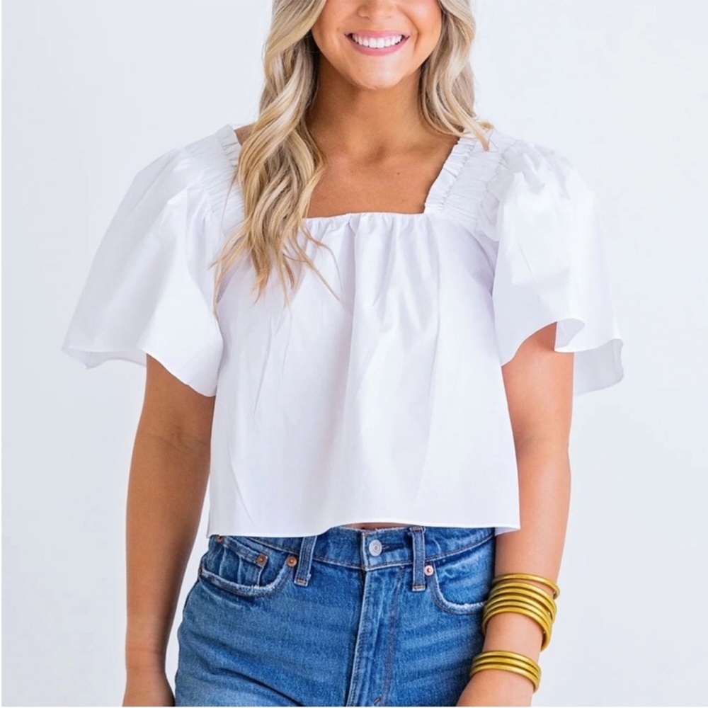 ZARA White Boxy Flutter Sleeve Short Size Medium